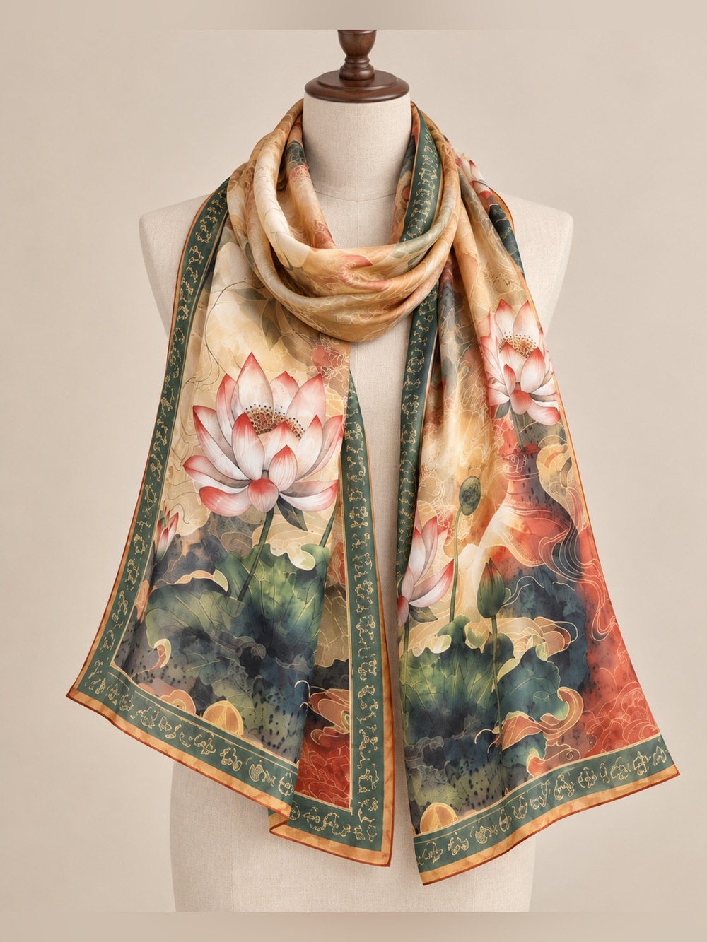Lotus Floral Long Scarf Shawl Wrap 70.9 x 27.6 in